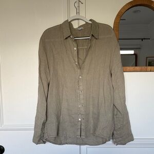 James Perse Olive Button-Up Shirt - size L 100% linen (size 3)